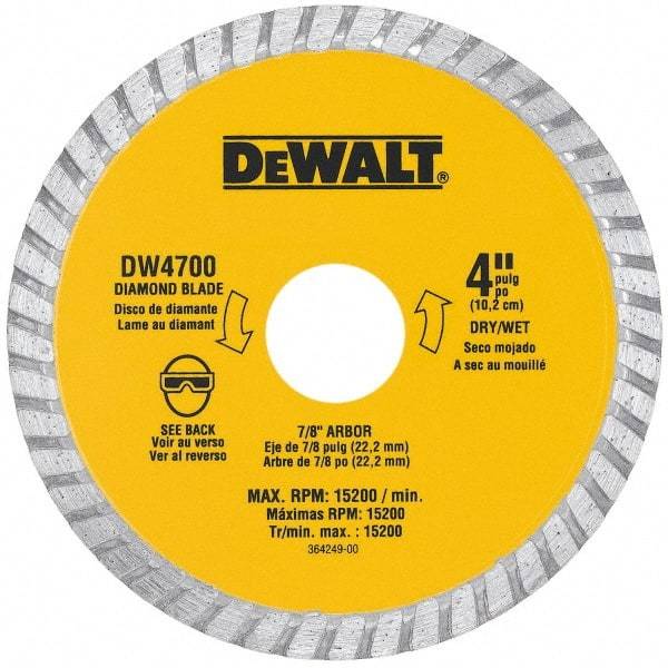 DeWALT - 8" Diam, 5/8" Arbor Hole Diam, Wet & Dry Cut Saw Blade - Diamond-Tipped, Standard Round Arbor - USA Tool & Supply