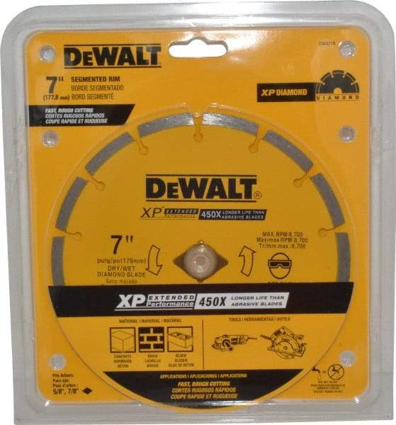 DeWALT - 7" Diam, 5/8" Arbor Hole Diam, Wet & Dry Cut Saw Blade - Diamond-Tipped, Standard Round Arbor - USA Tool & Supply