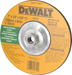 DeWALT - 24 Grit, 7" Wheel Diam, 1/4" Wheel Thickness, Type 27 Depressed Center Wheel - Silicon Carbide, R Hardness, 8,700 Max RPM, Compatible with Angle Grinder - USA Tool & Supply