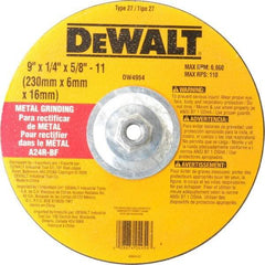 DeWALT - 24 Grit, 9" Wheel Diam, 1/4" Wheel Thickness, Type 27 Depressed Center Wheel - Aluminum Oxide, R Hardness, 6,600 Max RPM, Compatible with Angle Grinder - USA Tool & Supply
