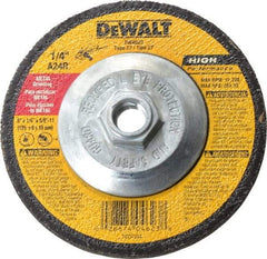 DeWALT - 24 Grit, 5" Wheel Diam, 1/4" Wheel Thickness, Type 27 Depressed Center Wheel - Aluminum Oxide, R Hardness, 12,200 Max RPM, Compatible with Angle Grinder - USA Tool & Supply
