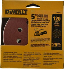 DeWALT - 5" Diam, 120 Grit, Aluminum Oxide Hook & Loop Disc - Fine Grade, Coated, Paper Backing, - USA Tool & Supply