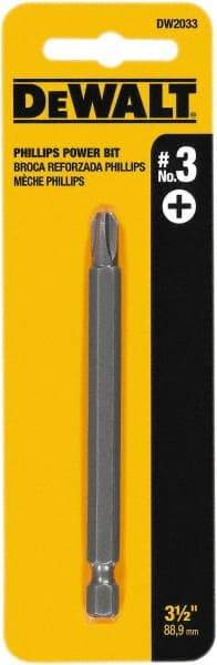 DeWALT - #3 Phillips Screwdriver Bit - 1/4" Hex Drive, 3-1/2" OAL - USA Tool & Supply