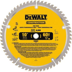 DeWALT - 10" Diam, 5/8" Arbor Hole Diam, 60 Tooth Wet & Dry Cut Saw Blade - Carbide-Tipped, Fine Finishing Action, Standard Round Arbor - USA Tool & Supply