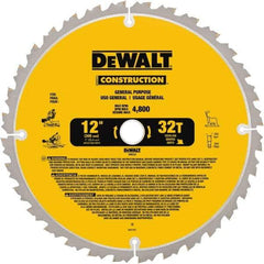 DeWALT - 12" Diam, 1" Arbor Hole Diam, 32 Tooth Wet & Dry Cut Saw Blade - Carbide-Tipped, General Purpose Action, Standard Round Arbor - USA Tool & Supply