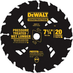 DeWALT - 7-1/4" Diam, 20 Tooth Wet & Dry Cut Saw Blade - Tungsten Carbide-Tipped, Standard Round Arbor - USA Tool & Supply