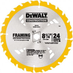 DeWALT - 8-1/4" Diam, 5/8" Arbor Hole Diam, 24 Tooth Wet & Dry Cut Saw Blade - Tungsten Carbide-Tipped, Smooth Action, Diamond Arbor - USA Tool & Supply