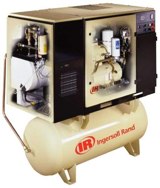 Ingersoll-Rand - 15 hp, 120 Gal Stationary Electric Rotary Screw Air Compressor - Three Phase, 150 Max psi, 50 CFM, 230 Volt - USA Tool & Supply