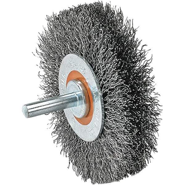 WALTER Surface Technologies - 2" OD, 1/4" Shank Diam, Crimped Steel Wheel Brush - 5/8" Face Width, 0.0118" Filament Diam, 25,000 RPM - USA Tool & Supply