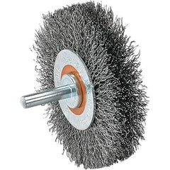 WALTER Surface Technologies - 2" OD, 1/4" Shank Diam, Crimped Steel Wheel Brush - 5/8" Face Width, 0.0118" Filament Diam, 25,000 RPM - USA Tool & Supply