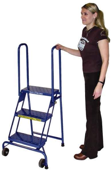 Ballymore - 52" 3 Step Ladder - Portable Folding Safety Ladder, 350 Lb Capacity, 30" Platform Height, 24" Base Width x 23" Base Depth, Perforated Tread - USA Tool & Supply