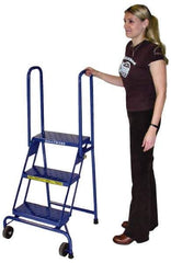 Ballymore - 52" 3 Step Ladder - Portable Folding Safety Ladder, 350 Lb Capacity, 30" Platform Height, 24" Base Width x 23" Base Depth, Perforated Tread - USA Tool & Supply