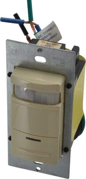 Leviton - 2,100 Square Ft. Coverage, Infrared Occupancy Sensor Wall Switch - 800 at 120 V Incandescent, 1,200 at 120 V and 2,700 at 277 V Fluorescent, 120 to 277 VAC, Ivory - USA Tool & Supply