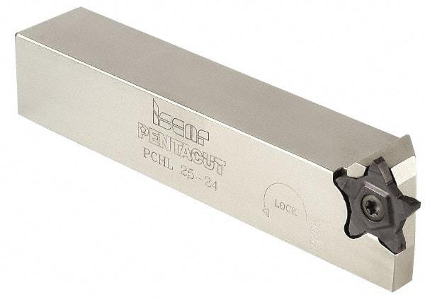 Iscar - 0.2559" Max Depth of Cut, 0.5mm Min Groove Width, 120mm OAL, Left Hand Indexable Grooving Cutoff Toolholder - 20mm Shank Height x 20mm Shank Width, PENTA 24... Insert Style, PCH Toolholder Style, Series PentaCut - USA Tool & Supply