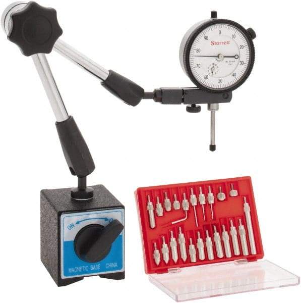 Starrett - 0.001" Graduation, 1" Max Meas, 0-100 Dial Reading, Dial Indicator & Base Kit - 2-1/4" Base Length x 2" Base Width x 2-1/8" Base Height - USA Tool & Supply