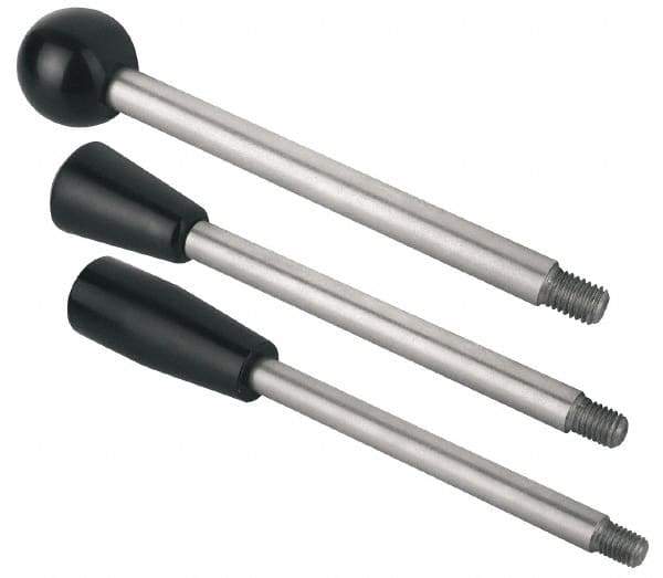 Gibraltar - M6x1 Stem, 0.78" Knob Diam, 0.32" Shaft Diam, Type A Gear Lever Arm with Ball Knob - 0.35" Thread Length, 2.08" Handle Length, Stainless Steel Shaft, Phenolic Knob - USA Tool & Supply