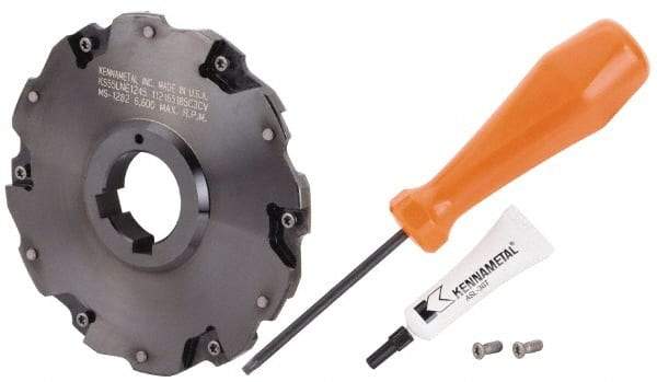 Kennametal - Arbor Hole Connection, 5/16" Cutting Width, 1.435" Depth of Cut, 5" Cutter Diam, 1-1/4" Hole Diam, 6 Tooth Indexable Slotting Cutter - 90° LN Toolholder, LNE 1245... Insert - USA Tool & Supply