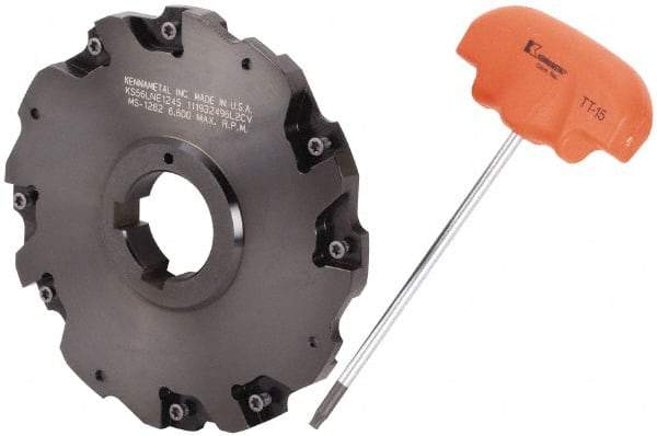 Kennametal - Arbor Hole Connection, 3/8" Cutting Width, 1.466" Depth of Cut, 5" Cutter Diam, 1-1/4" Hole Diam, 4 Tooth Indexable Slotting Cutter - 90° LN Toolholder, LNE 1245... Insert - USA Tool & Supply