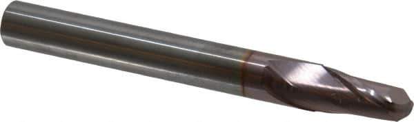 SGS - 1/2" Diam, 1" LOC, 2 Flute Solid Carbide Ball End Mill - TiCN Finish, Single End, 4-1/2" OAL, 1/2" Shank Diam, Spiral Flute - USA Tool & Supply