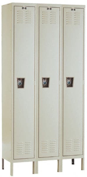 Hallowell - 3 Door, 1 Tier, Ready-Built Wardrobe & Box Lockers - USA Tool & Supply