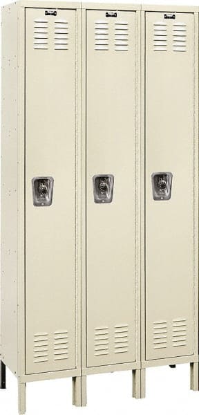 Hallowell - 3 Door, 1 Tier, Ready-Built Wardrobe & Box Lockers - USA Tool & Supply