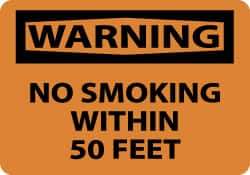 NMC - "Warning - No Smoking Within 50 Feet", 10" Long x 14" Wide, Aluminum Safety Sign - Rectangle, 0.04" Thick, Use for Accident Prevention - USA Tool & Supply