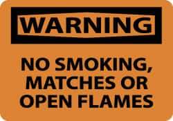 NMC - "Warning - No Smoking, Matches or Open Flames", 10" Long x 14" Wide, Pressure-Sensitive Vinyl Safety Sign - Rectangle, 0.004" Thick, Use for Accident Prevention - USA Tool & Supply