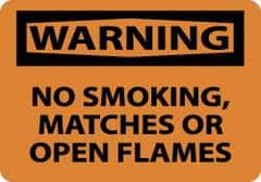 NMC - "Warning - No Smoking, Matches or Open Flames", 10" Long x 14" Wide, Rigid Plastic Safety Sign - Rectangle, 0.05" Thick, Use for Accident Prevention - USA Tool & Supply