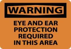 NMC - "Warning - Eye and Ear Protection Required in This Area", 10" Long x 14" Wide, Pressure-Sensitive Vinyl Safety Sign - Rectangle, 0.004" Thick, Use for Accident Prevention - USA Tool & Supply