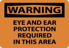 NMC - "Warning - Eye and Ear Protection Required in This Area", 10" Long x 14" Wide, Rigid Plastic Safety Sign - Rectangle, 0.05" Thick, Use for Accident Prevention - USA Tool & Supply