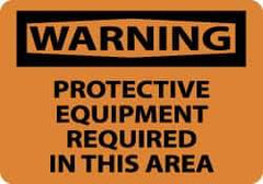 NMC - "Warning - Protective Equipment Required in This Area", 10" Long x 14" Wide, Rigid Plastic Safety Sign - Rectangle, 0.05" Thick, Use for Accident Prevention - USA Tool & Supply