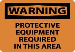 NMC - "Warning - Protective Equipment Required in This Area", 10" Long x 14" Wide, Pressure-Sensitive Vinyl Safety Sign - Rectangle, 0.004" Thick, Use for Accident Prevention - USA Tool & Supply
