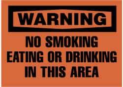 NMC - "Warning - No Smoking, Eating or Drinking in This Area", 10" Long x 14" Wide, Rigid Plastic Safety Sign - Rectangle, 0.05" Thick, Use for Accident Prevention - USA Tool & Supply