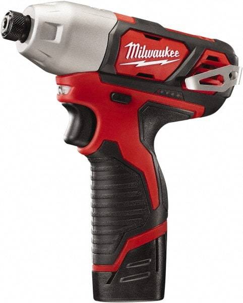 Milwaukee Tool - 12 Volt, 1/4" Drive, 1,000 In/Lb Torque, Cordless Impact Driver - Pistol Grip Handle, 2500 RPM, 2 Lithium-Ion Batteries Included - USA Tool & Supply