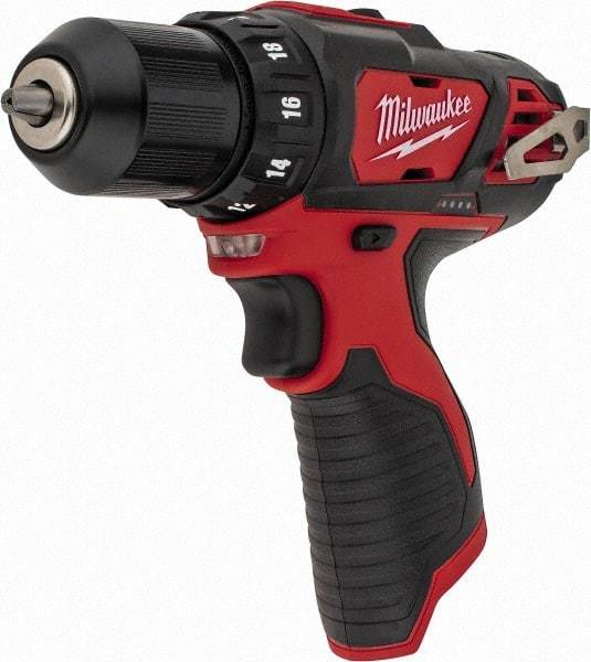 Milwaukee Tool - 12 Volt 3/8" Chuck Pistol Grip Handle Cordless Drill - 0-400 & 0-1500 RPM, Keyless Chuck, Reversible, Lithium-Ion Batteries Not Included - USA Tool & Supply