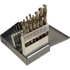 Chicago-Latrobe - 1/16 to 1/2", 135° Point, Gold Finish, Cobalt Jobber Length Drill Bit Set - USA Tool & Supply