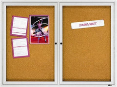 Quartet - 48" Wide x 36" High Enclosed Cork Bulletin Board - Natural (Color) - USA Tool & Supply
