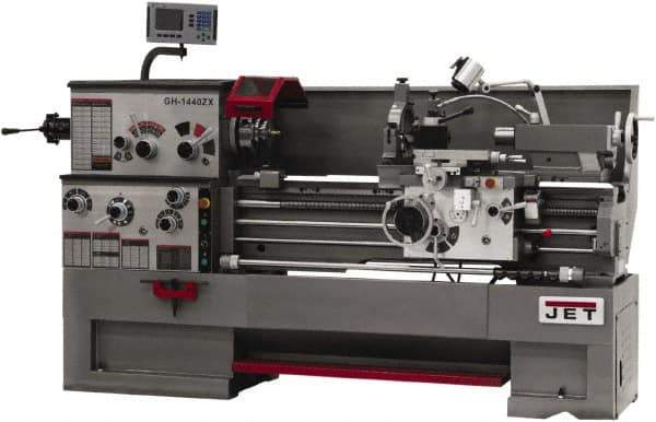 Jet - 14" Swing, 40" Between Centers, 230/460 Volt, Triple Phase Engine Lathe - 7MT Taper, 7-1/2 hp, 42 to 1,800 RPM, 3-1/8" Bore Diam, 40" Deep x 46-7/8" High x 97-1/2" Long - USA Tool & Supply