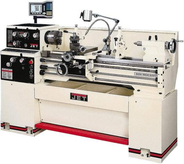 Jet - 14" Swing, 36-7/8" Between Centers, 230 Volt, Single Phase Bench Lathe - 2 hp, 70 to 1,900 RPM Spindle Speed, 2" Spindle Bore Diam, 76-13/32" OAL x 29-29/32" OAH x 59-13/16" Overall Depth - USA Tool & Supply