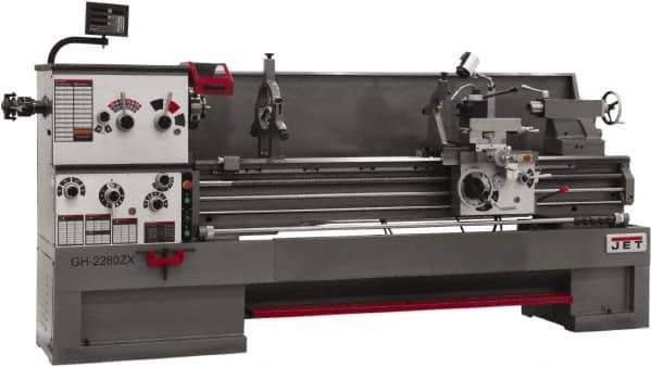 Jet - 26" Swing, 80" Between Centers, 230 Volt, Triple Phase Engine Lathe - 6MT Taper, 10 hp, 40 to 1,800 RPM, 4-1/8" Bore Diam, 43" Deep x 57" High x 136" Long - USA Tool & Supply