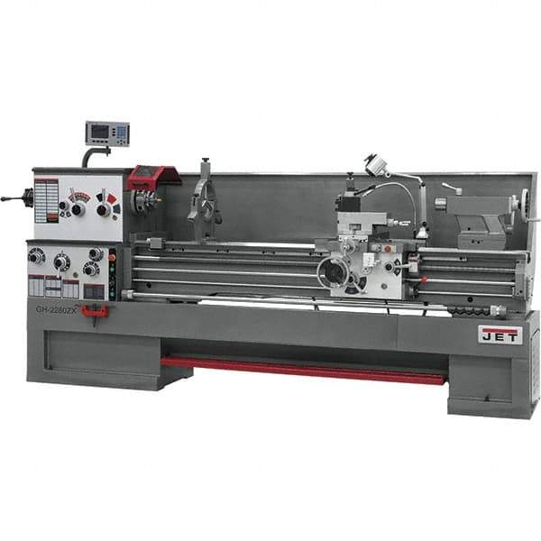 Jet - 22" Swing, 80" Between Centers, 230 Volt, Triple Phase Engine Lathe - 7MT Taper, 10 hp, 25 to 1,800 RPM, 3-1/8" Bore Diam, 40" Deep x 49" High x 136" Long - USA Tool & Supply