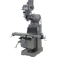 Jet - 10" Table Width x 50" Table Length, Variable Speed Pulley Control, 3 Phase Knee Milling Machine - R8 Spindle Taper, 3 hp - USA Tool & Supply