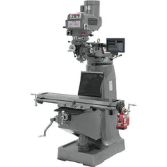 Jet - 9" Table Width x 42" Table Length, Variable Speed Pulley Control, 3 Phase Knee Milling Machine - R8 Spindle Taper, 3 hp - USA Tool & Supply