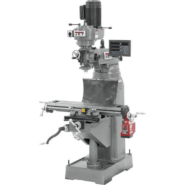 Jet - 7-7/8" Table Width x 35-3/4" Table Length, Step Pulley Control, 1 Phase Knee Milling Machine - R8 Spindle Taper, 1-1/2 hp - USA Tool & Supply