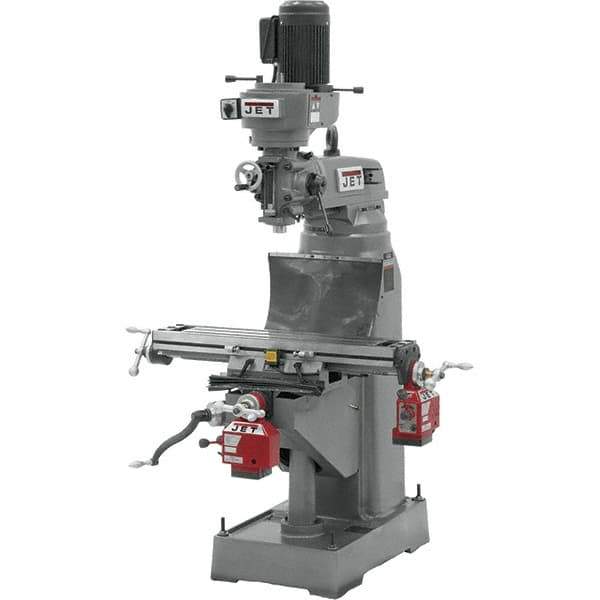 Jet - 7-7/8" Table Width x 35-3/4" Table Length, Step Pulley Control, 1 Phase Knee Milling Machine - R8 Spindle Taper, 1-1/2 hp - USA Tool & Supply