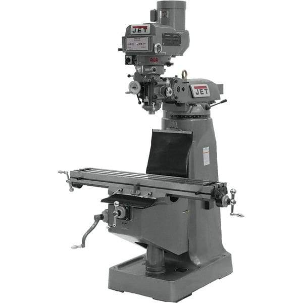 Jet - 9" Table Width x 42" Table Length, Variable Speed Pulley Control, 3 Phase Knee Milling Machine - R8 Spindle Taper, 3 hp - USA Tool & Supply