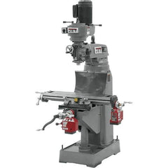 Jet - 7-7/8" Table Width x 35-3/4" Table Length, Step Pulley Control, 3 Phase Knee Milling Machine - R8 Spindle Taper, 1-1/2 hp - USA Tool & Supply