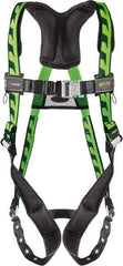 Miller - 400 Lb Capacity, Size Universal, Full Body AirCore Single D-Ring Safety Harness - Polyester, Tongue Buckle Leg Strap, Quick Connect Chest Strap, Black/Green - USA Tool & Supply