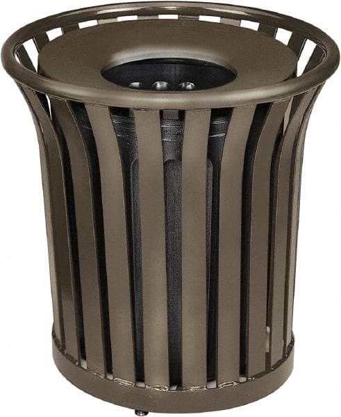 Rubbermaid - 36 Gal Bronze Round Decorative Waste Receptacle With Top - Steel, 826mm High - USA Tool & Supply