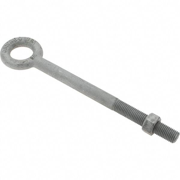 Value Collection - 5,200 Lb Capacity, Steel, 3/4-10 Thread, Fixed Lifting Eye Bolt - Partially Threaded, 10" Shank, No Shoulder - USA Tool & Supply